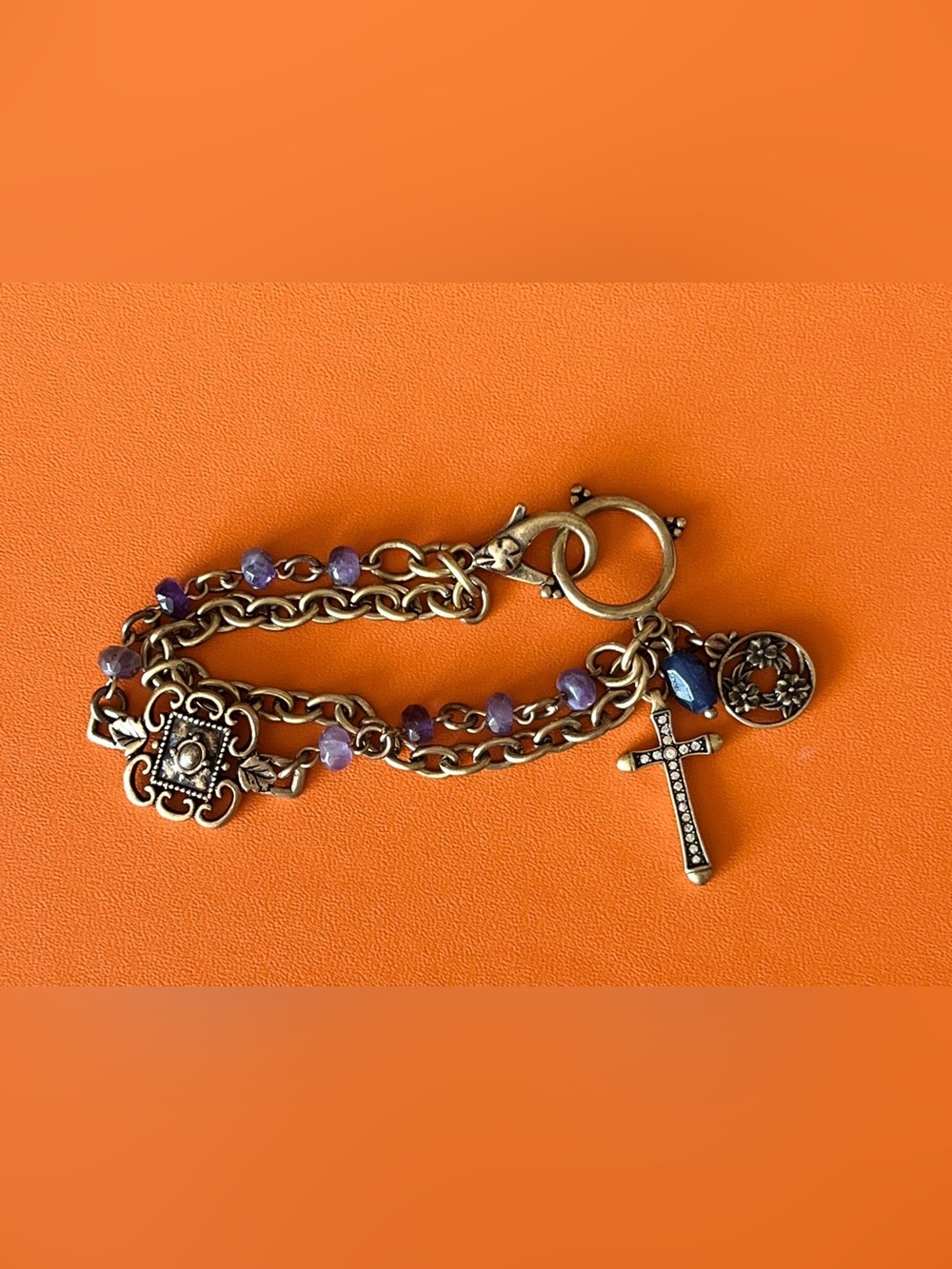 Lucky Brand antiqued brass double-strand charm bracelet